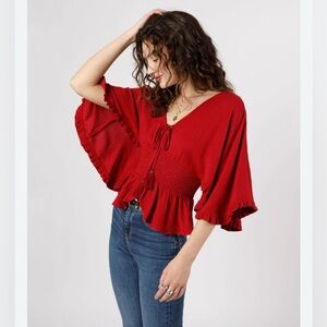 BAND OF THE FREE Kacey red smocked waist woman bohemian shabby chic top NWT M